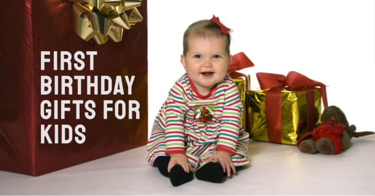 Colorful gift boxes and a birthday ideas with a Happy 1st Birthday for kids